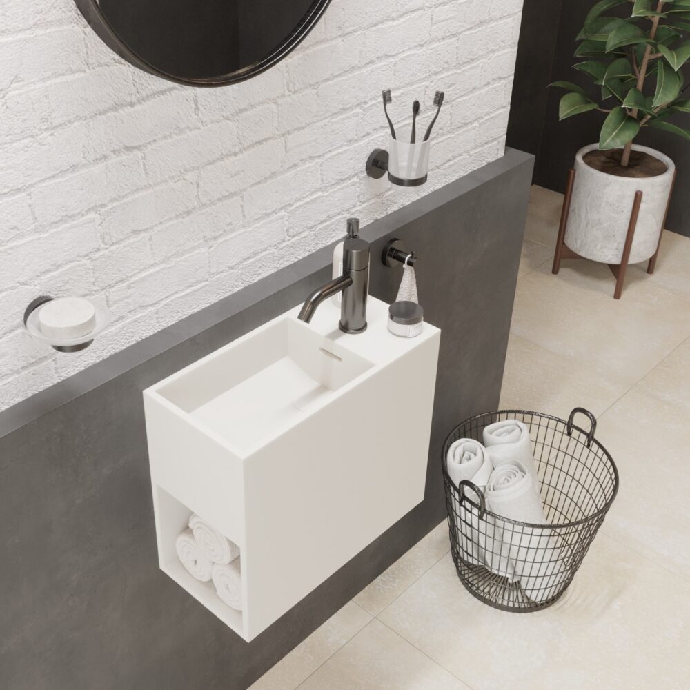 Premium Wall Hung Washstand With Faucet Hole and Shelf Below Sink by Ideavit