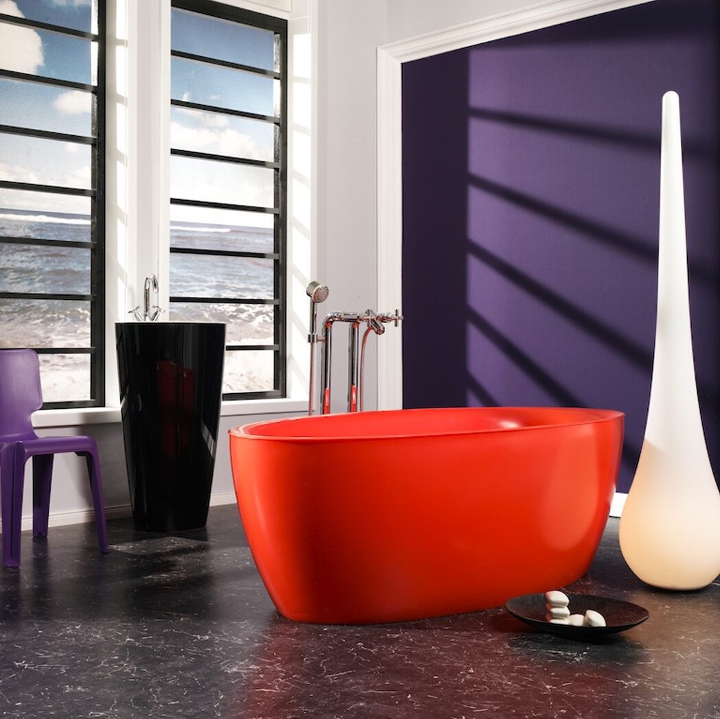 Glossy Red Freestanding Bathtub by Aquadesign