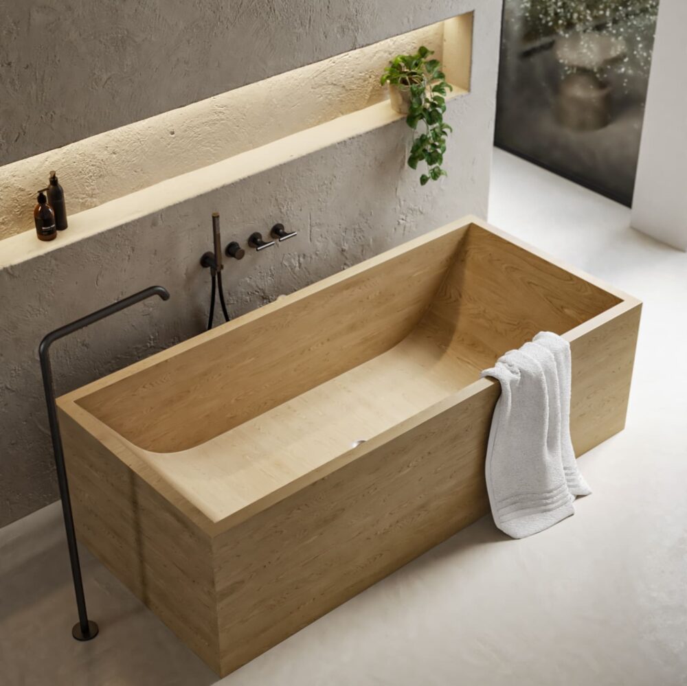 Rectangular Freestanding Wooden Bathtub by Image