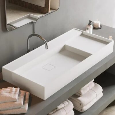 Premium White Rectangular Bathroom Sink With Deck by Ideavit
